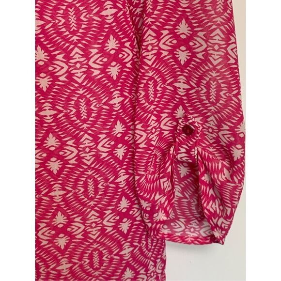 Violet & Claire Women's Geometric Print Tie Front Blouse Pink White Size Medium - Picture 4 of 8